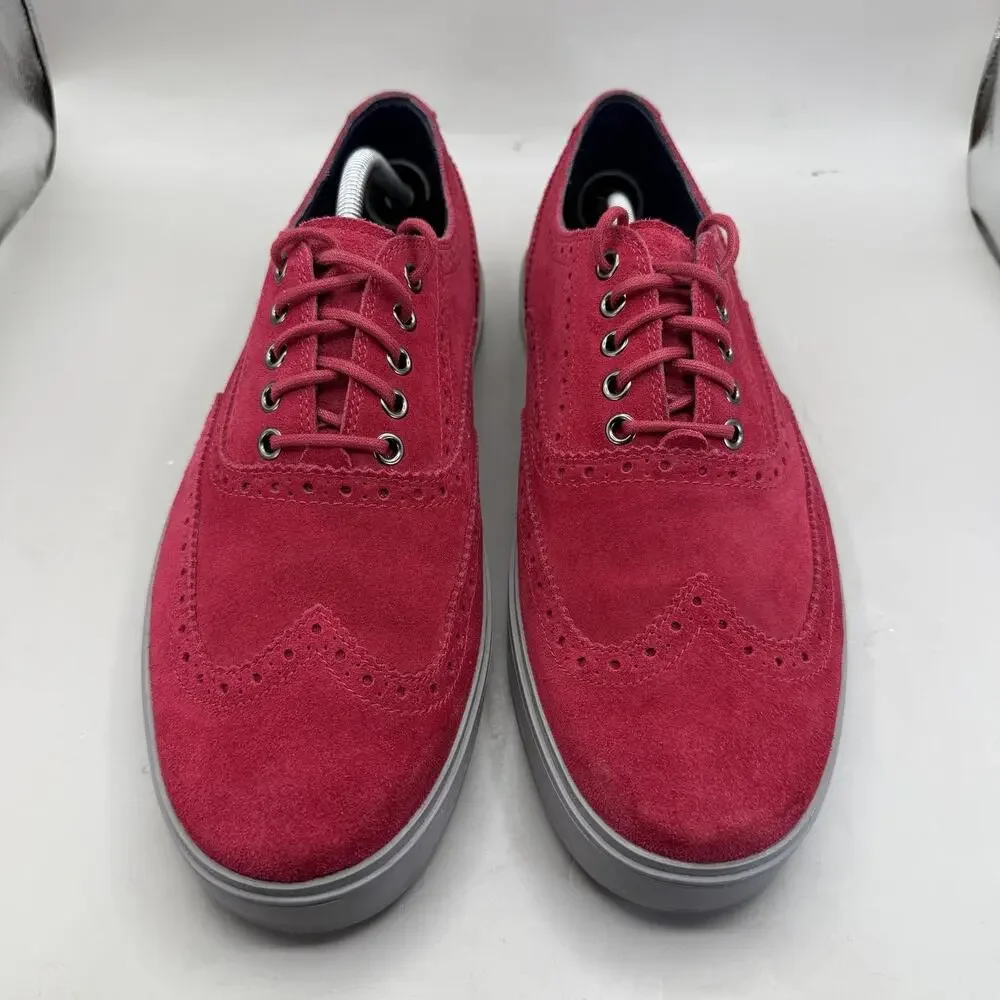 Cole Haan Bergen Wingtip Shoes Mens Size 12 Red Suede Casual Sneakers C11254